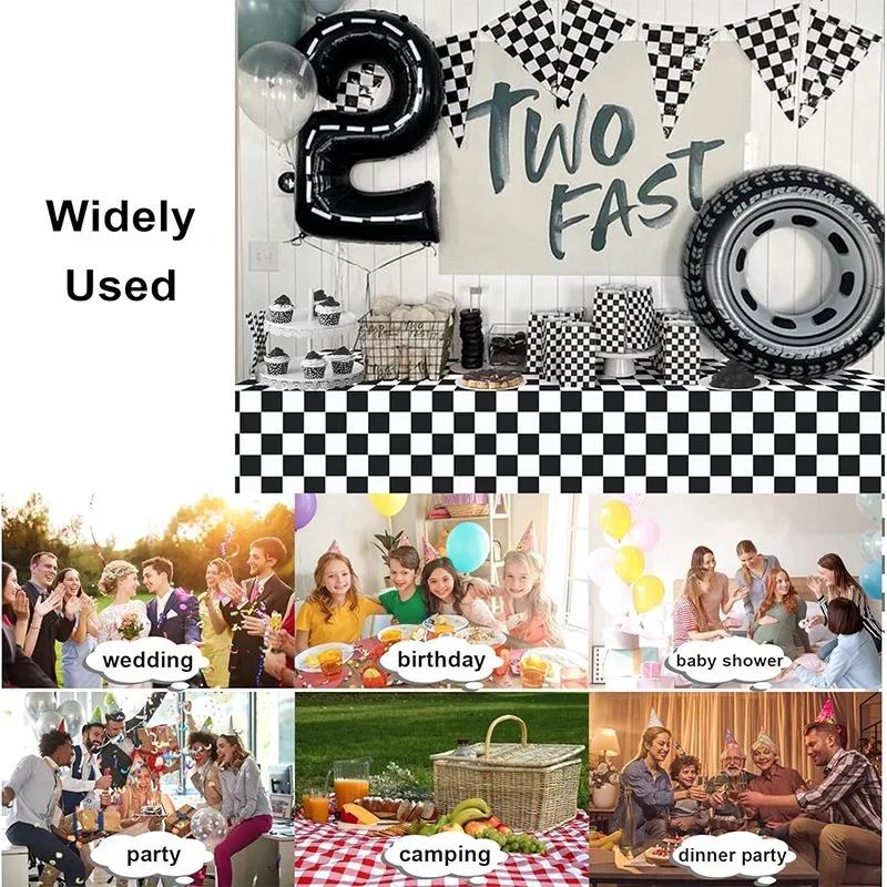 15Pcs Thickened Camping Checkered Plastic Tablecloths Disposable Tablecloth Rectangular Waterproof Oilproof Portable Tablecloths