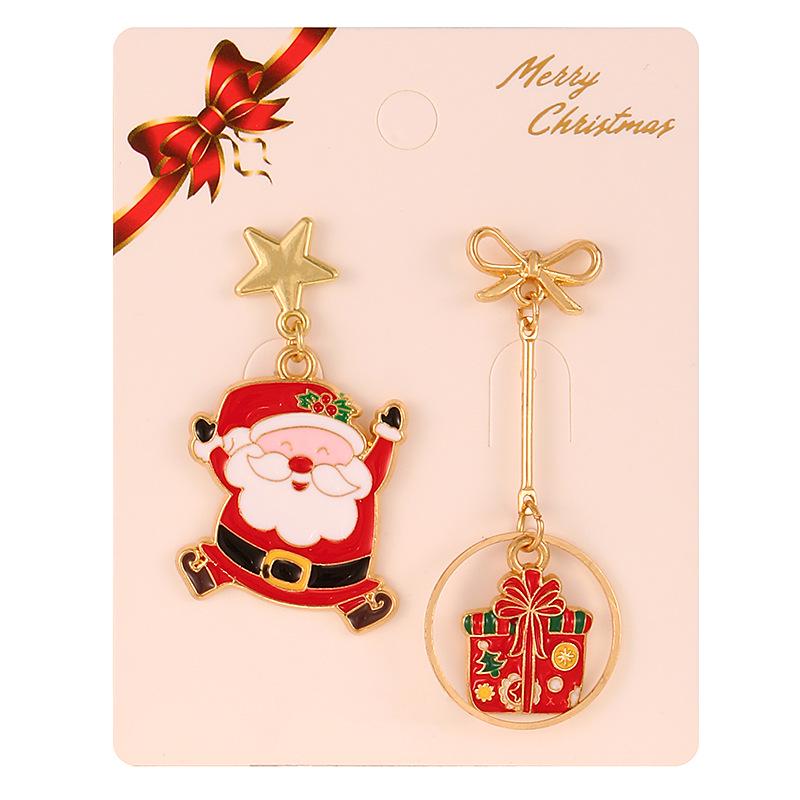 European & American Style Christmas Tree & Santa Claus Alloy Stud Earrings with Snowflake Design