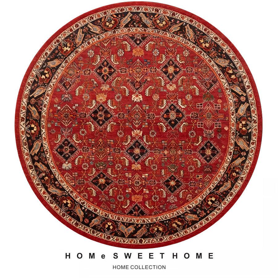 Ethnic Round Carpet: Non-slip, Wear-resistant Crystal Velvet Bedside Rug for Cool Comfort