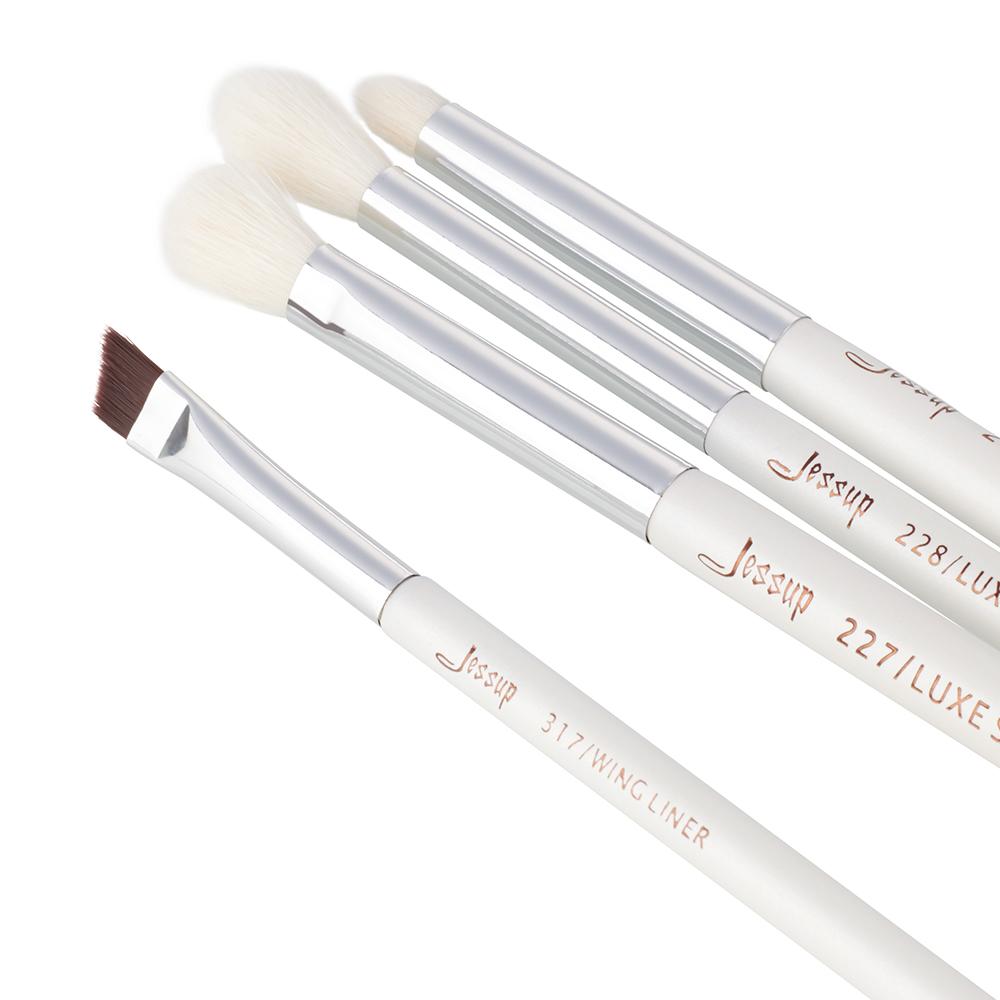 Jessup Pearl White/Silver Professional Makeup Brushes Set Make Up Brush Tools Kit 8PCS Foundation Stippling Natural-synthetic Hair