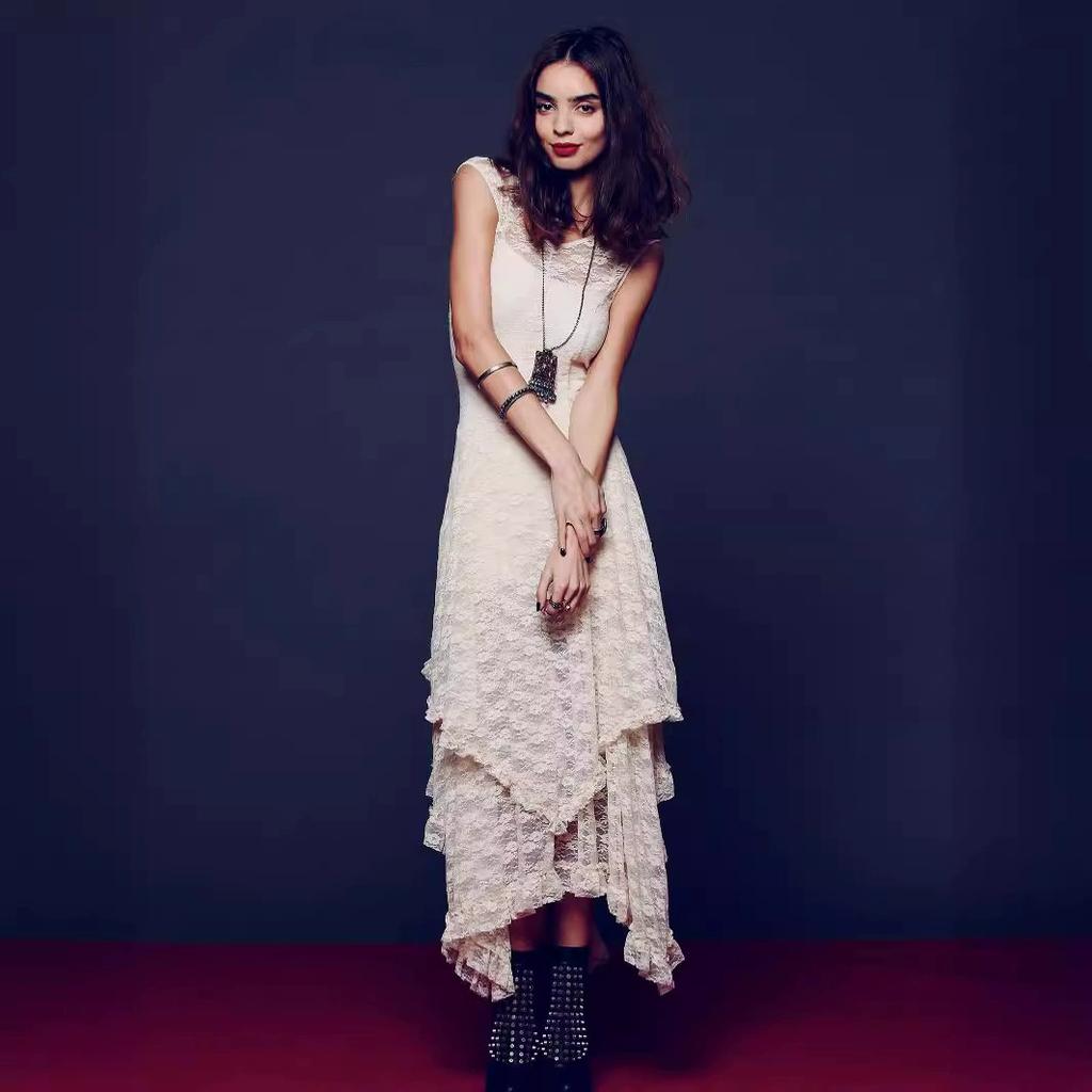 Módní dámská krajková sukně Sexy nepravidelný lem Dlouhé šaty