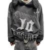 Oversized Distressed Hoodie Unisex Streetwear Loose Fit Graphic Print Black Cotton Blend 2025 Winter