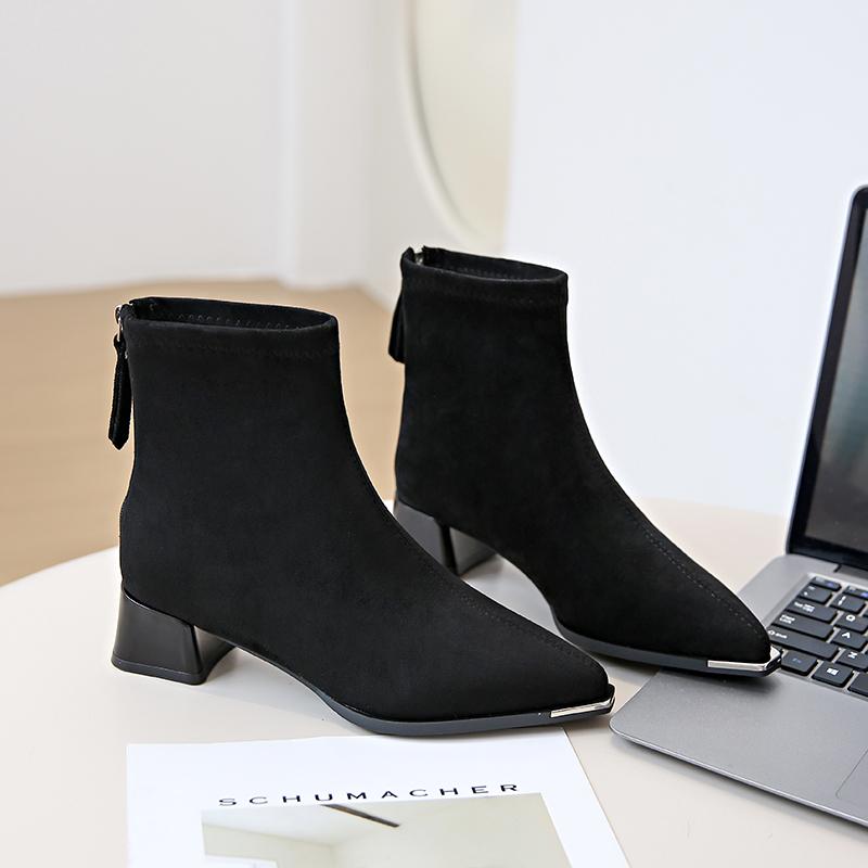 Autumn Winter Design Women Ankle Boots Sexy Thick High Heels Metal Pointed Toe Shoes Modern Short Botas Para Mujer