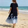 Women’s Short Sleeve V Neck Casual Loose Fit Maxi Dress with Geometric Print and Tiered Skirt for Daily Wear