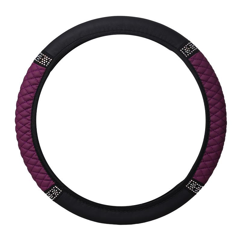 Universal Elastic Leather Steering Wheel Cover with 3D Diamond Embroidery