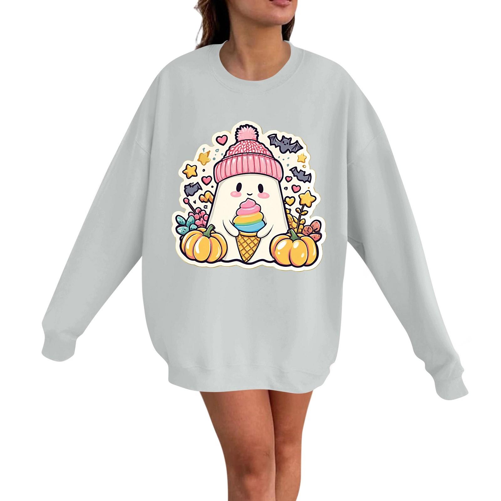 

Женский повседневный модный пуловер с длинным рукавом и принтом на Хэллоуин, с круглым вырезом XXL