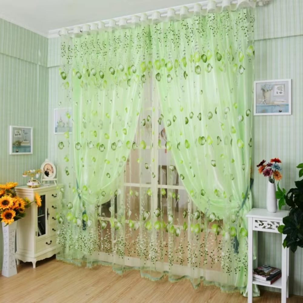 Printed Tulip Window Screen Polyester Sheer Curtains Fashion Drape Curtain  For Living Room