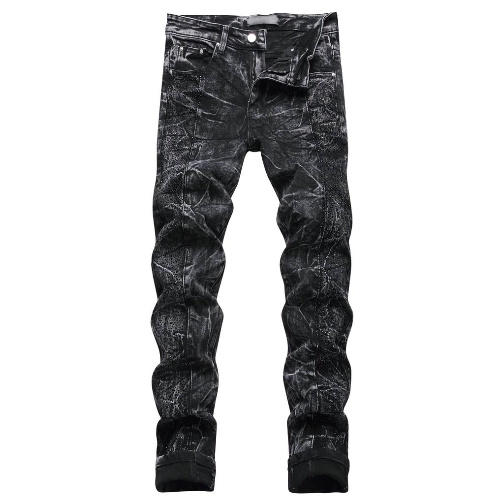 Denim Street Ungdom Trendy Jeans Broderte Hull Stretch Smal Ben Herrejeans