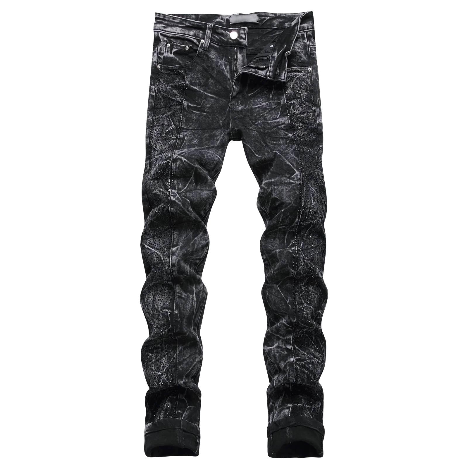 Denim Street Youth Trendy Jeans Embroidered Hole Stretch Small Leg Men s Jeans 29
