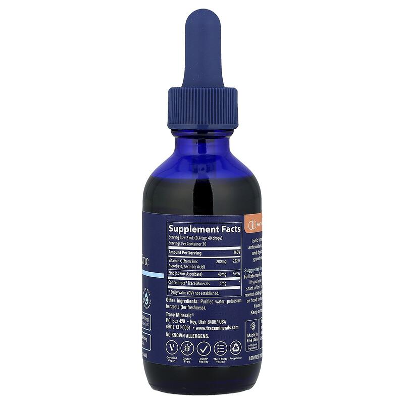 Ionic Vitamin C + Zinc, Liquid Mineral Supplement, 2 fl oz (59 ml)