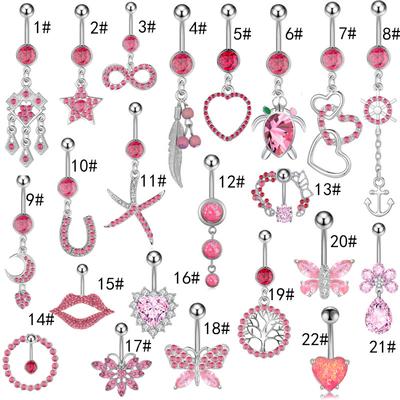 Tong Pink Series Peach Heart Navel Ring Navel Ring Butterfly Navel Buckle Piercing Jewelry 