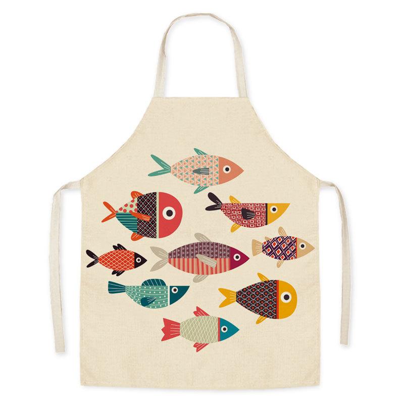 1Pcs Kitchen Apron Cartoon Whale Printed Sleeveless Cotton Linen Aprons Men Women Home Cleaning Tools 55*68cm