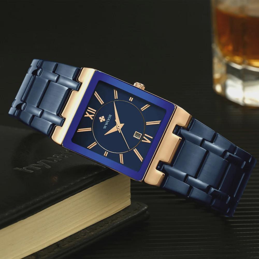 WWOOR Top Brand Luxury Steel Strap Business Quartz Watch Men Casual Waterproof Sports Watch