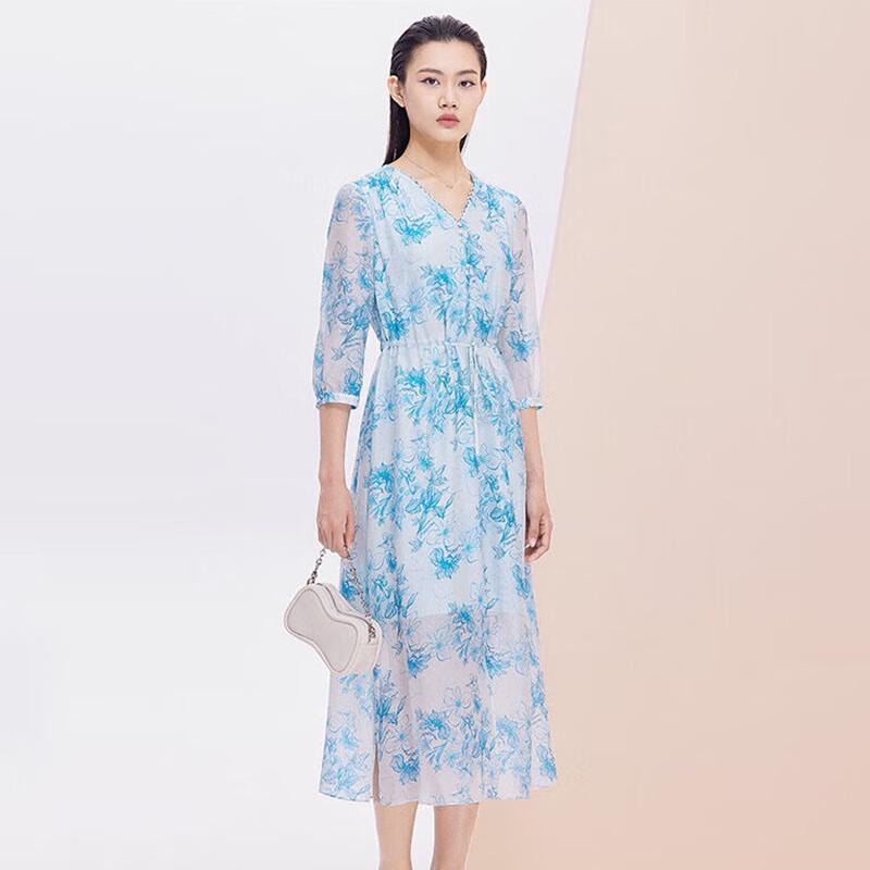 

JESSIE Mulberry Silk Printed V-Neck Tie-Waist Dress JMFFL007 S