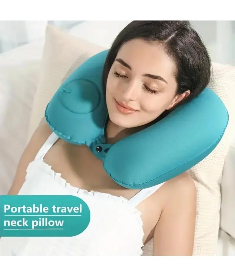 Drücken Sie auf aufblasbares Kissen zur Nackenentspannung Reise U-förmiges Kissen Faltbar und tragbar mit auslaufsicherer Vorrichtung Gewöhnliches U-förmiges