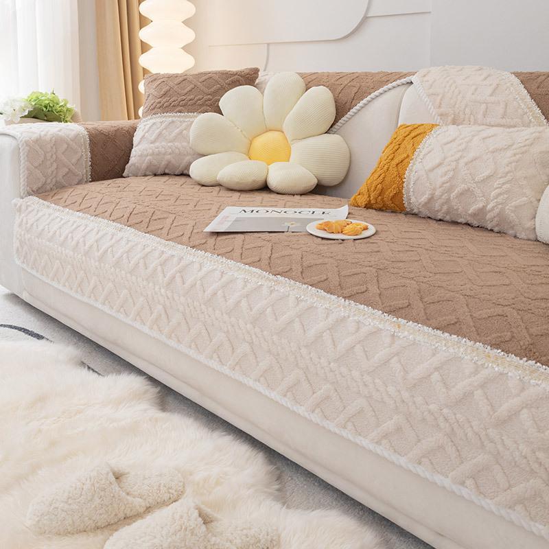 Plush Sofa Cushion Winter Antislip Cushion Korean Style Leather Sofa Cover Cover Cloth Winter Blanket