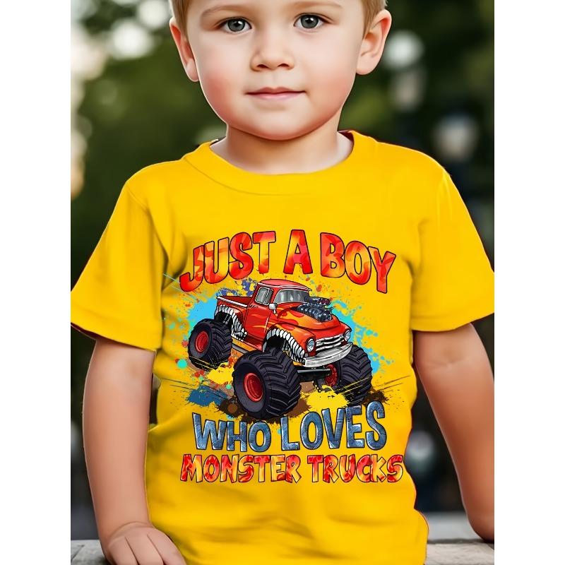 Europäische Größen Sommer Mode Kurzarm T-Shirt für Jungen Mit einem Cartoon-Druck von Monster Trucks,