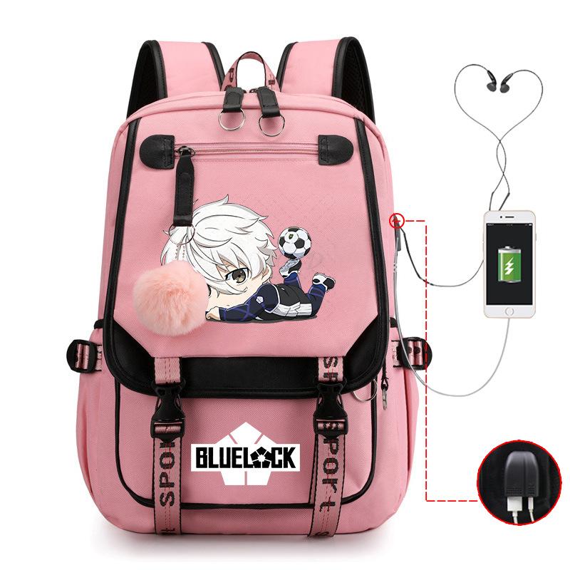 Blaues Gefängnis Anime Schultasche College Stil Große Kapazität Mittelschüler USB Rucksack
