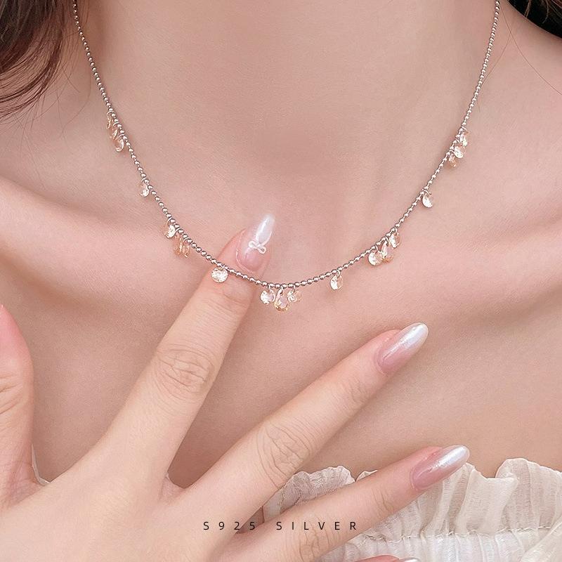 S925 Silver Super Flash Zircon Galaxy Water Drop Necklace Women's Exquisite Light Luxury Fringed Collarbone Chain Accessories