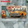 Piatto 2D, 1 Pezzo Targa Metallica Vintage New York - Design Retro Taxi e Statua della Libertà - Tema New York per Garage, Caffè,