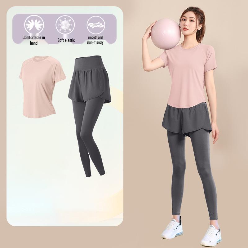Women's High-End Short-Sleeve Sport T-Shirt & Fitness Set - Breathable, Quick-Drying Yoga and Running Wear