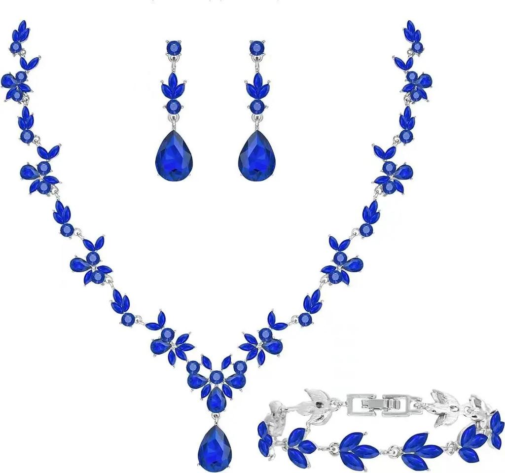 Luxury Crystal Water Drop Bridal Wedding Dress Set Necklace Earrings Bracelet Three-Piece Set