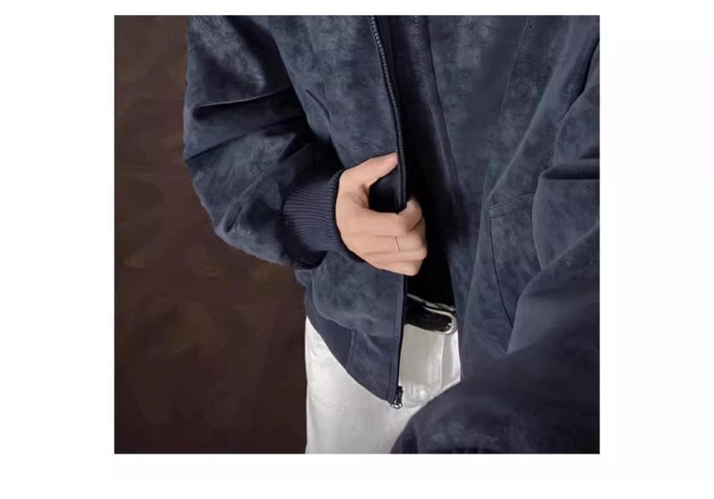 Men's Tie-Dye Leather Bomber Jacket with Stand-Up Collar - Trendy Autumn Heavyweight Outerwear