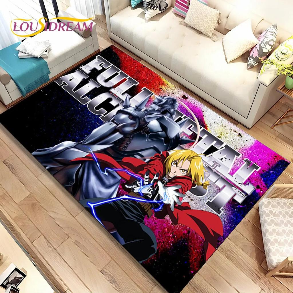 Anime Fullmetal Alchemist Kreslený Oblastní Koberec, Koberec pro Obývací Pokoj Ložnici Pohovku Rohožka Dekorace, Dětská Protiskluzová Podložka na Podlahu