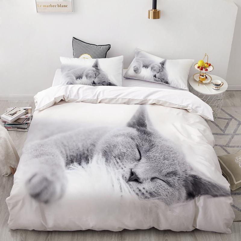 3D Luxury Bedding Set Custom/King/Europe/USA,Duvet Cover Set,Quilt/Blanket Cover Set,Bed Set Animal Sleeping Cat,drop Ship
