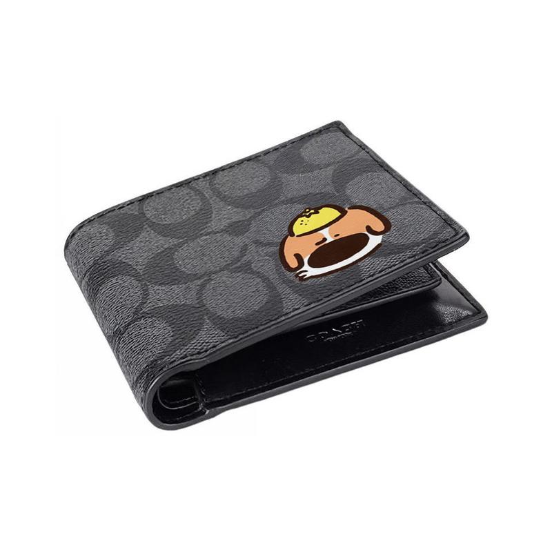 Coach [Customized Bag] 3 IN 1 Wallet MAY All the Way Gothic Oracle Leather Wallet Men's Black Lemon Puppy