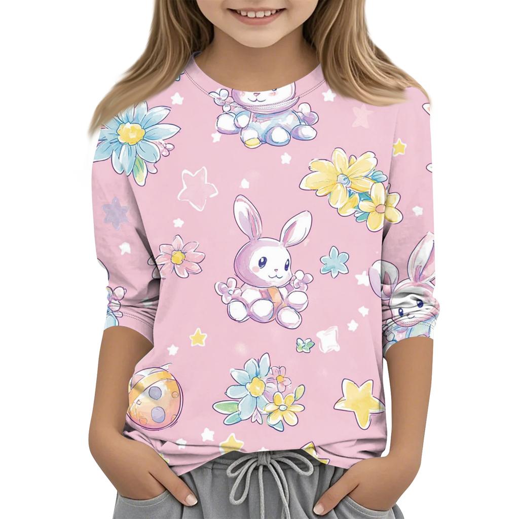 Children's Easter Printed Round Neck Seven Quarter Sleeve Casual T-shirt