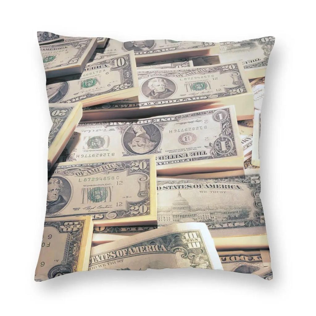 Vintage Dollars Banknotes Pillowcase Printing Fabric Cushion Cover Decorations Throw Pillow Case Cover Seat Zipper 40X40cm