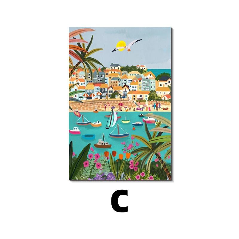 Colorful Travel Mountain City Canvas Painting Abstract Landscape Posters and Prints Wall Art Pictures for Home Living Room Decor