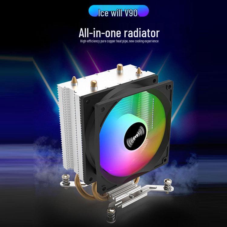 Ice V90 Desktop CPU Cooler: Silent Air-Cooled Fan with Dual Copper Heat Pipes