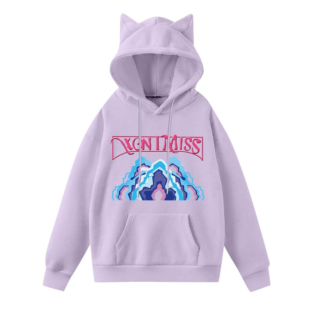 Ladies Fashion Casual Long Sleeve Printed Round Neck Hoodie Pullover Top With  Pockets