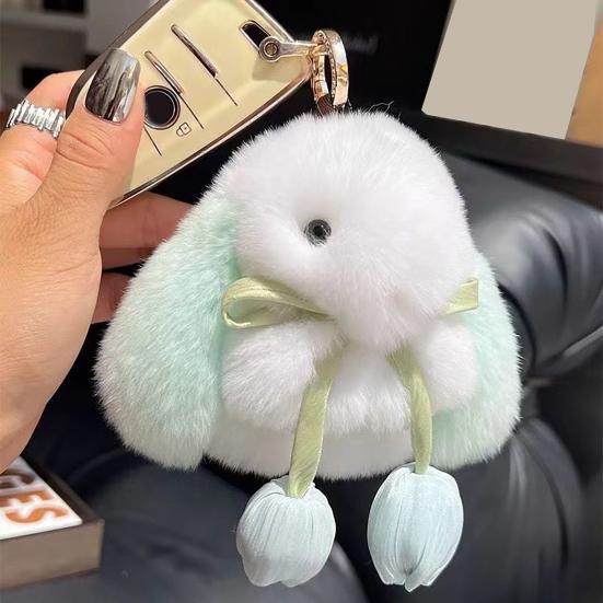 Plush Bunny Keychain Mini Fluffy Rabbit Key Ring Backpack Schoolbag Hanging Decoration Bag Charm Purse Pendant Women Girls Gift