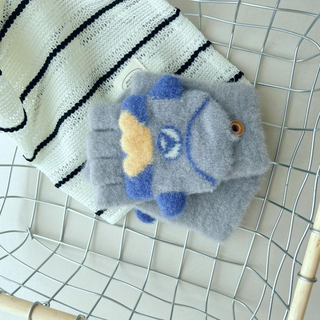 8-15 years old children's gloves cute cartoon cold-proof boys and girls knitted wool half-finger autumn and winter flip cover medium and old children