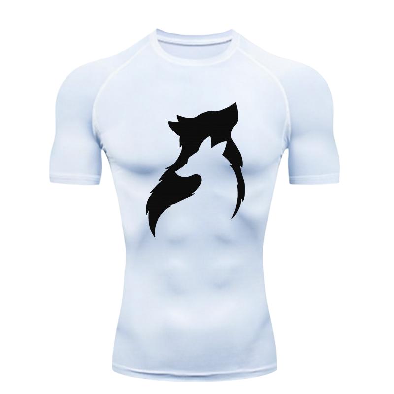 Black and White Wolf Head Men Sports T-shirt Gym Jogging Running Workout T-Shirt Compression Tee Quick Dry Short T-Shirt for Men