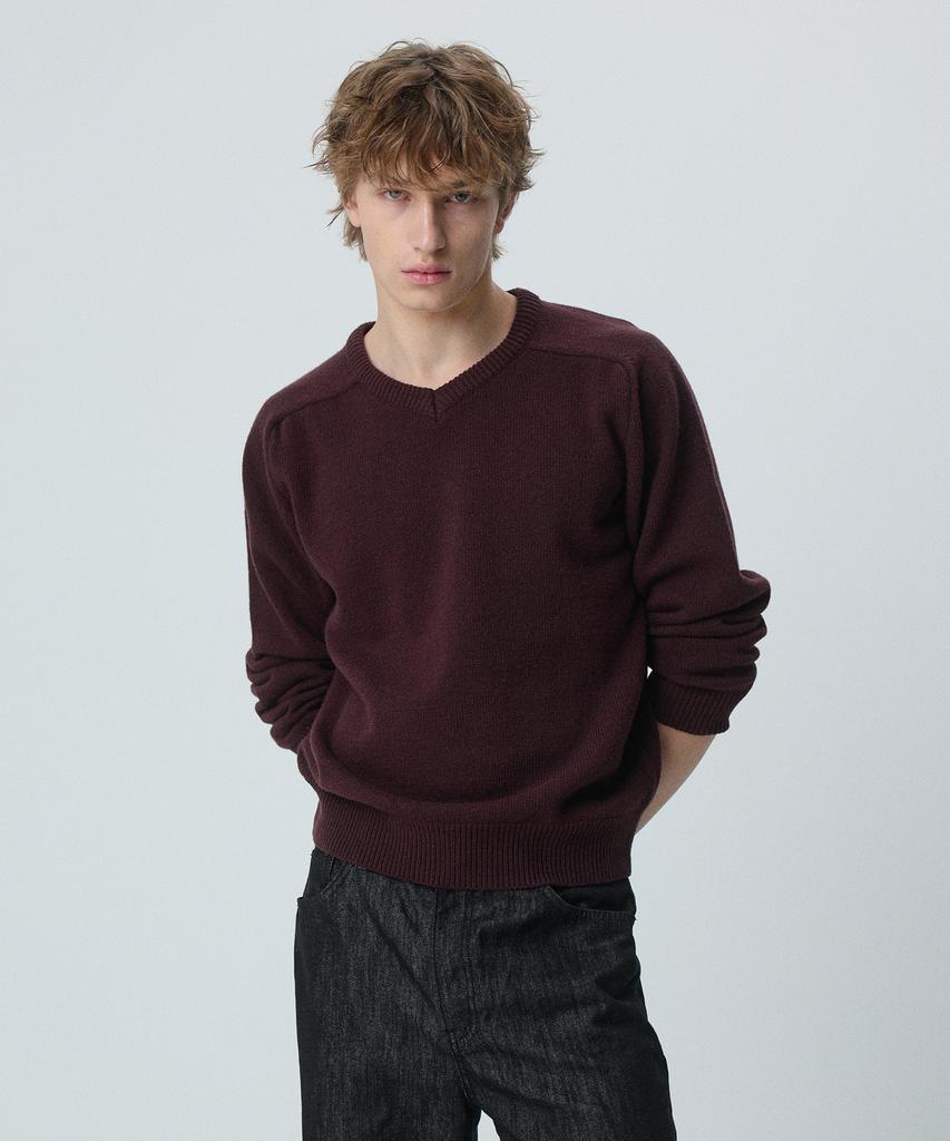 FLAWSROOM Fine Wool V Neck Knit Wine