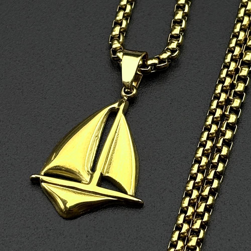

Navigation Sailing Ocean Chain for Women Men Stainless Steel Gold Color Male Hiphop Summer Sports Necklace Jewelry Gifts 60CM