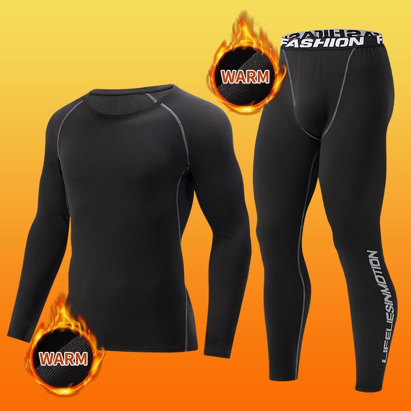 Ensemble 2 pièces Homme Serré Chaud Manches Longues Pantalon pour Automne Hiver Homme Fitness Pantalon Chemise Course Yoga Athlètes Sport