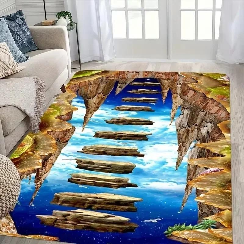 3D Fantasy Landscape Carpet Mat Rug Home Decoration Bridge Island Tunnel Illusion Living Room Floor Mat Living Room Decoration