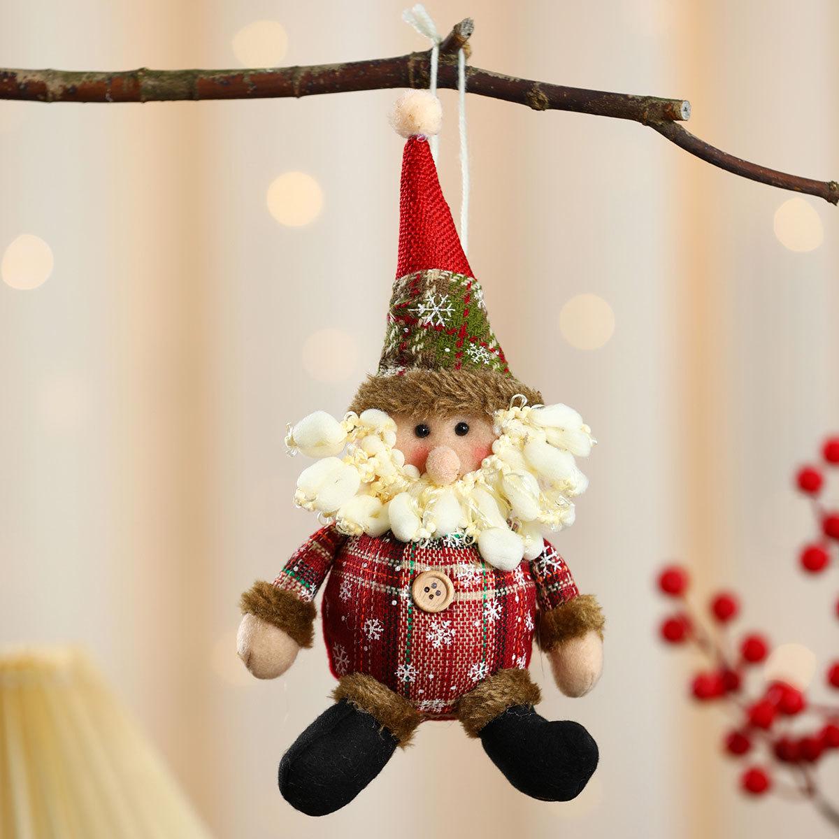 Plaid 3D Fabric Button Spherical Christmas Tree Ornament