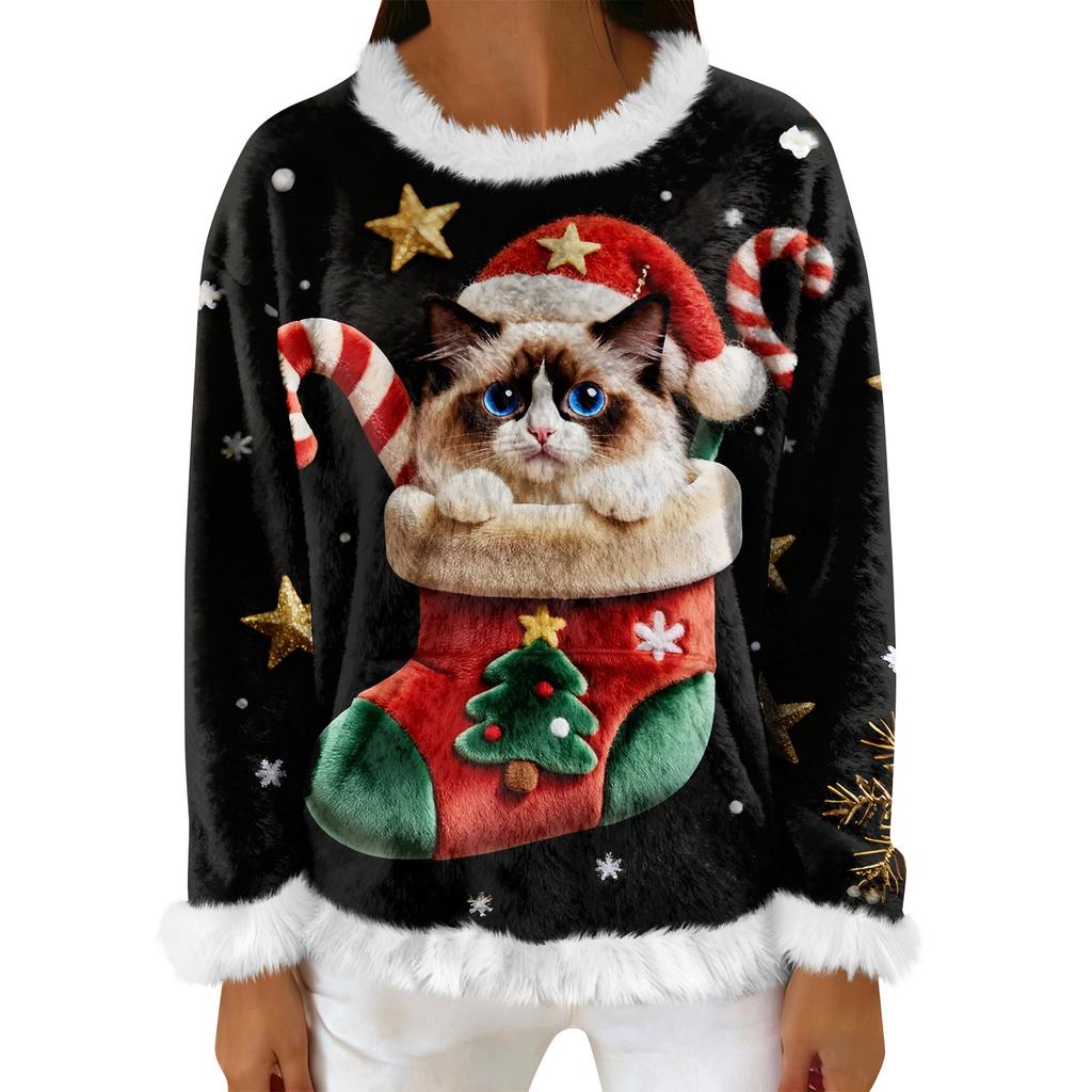 Women's Casual Fleece Sweatshirt  Long-Sleeve Round  Neck Casual Comfortable Loose-Fit Lightweight Women's Flannel Sweatshirt