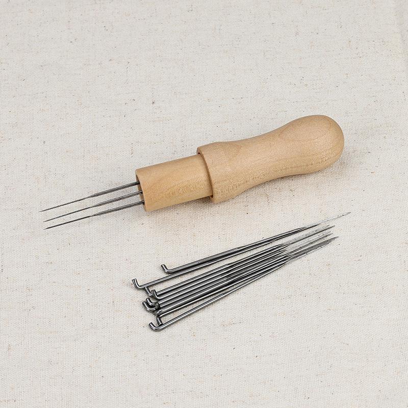 Wool Felt Needle Set with Wooden Handle - 8, 7, 3 Needles for Felting Cats & Dogs