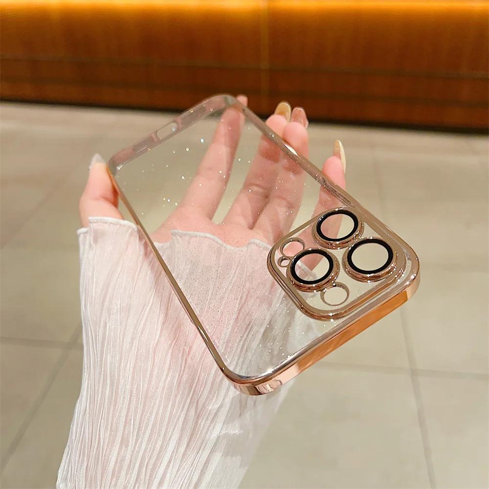 Glitter Plating Clear Case For For Iphone 1 14 13 12 16 Pro Max Plus Hard PC Transparent Camera Film Protection Cover for For Iphone 1