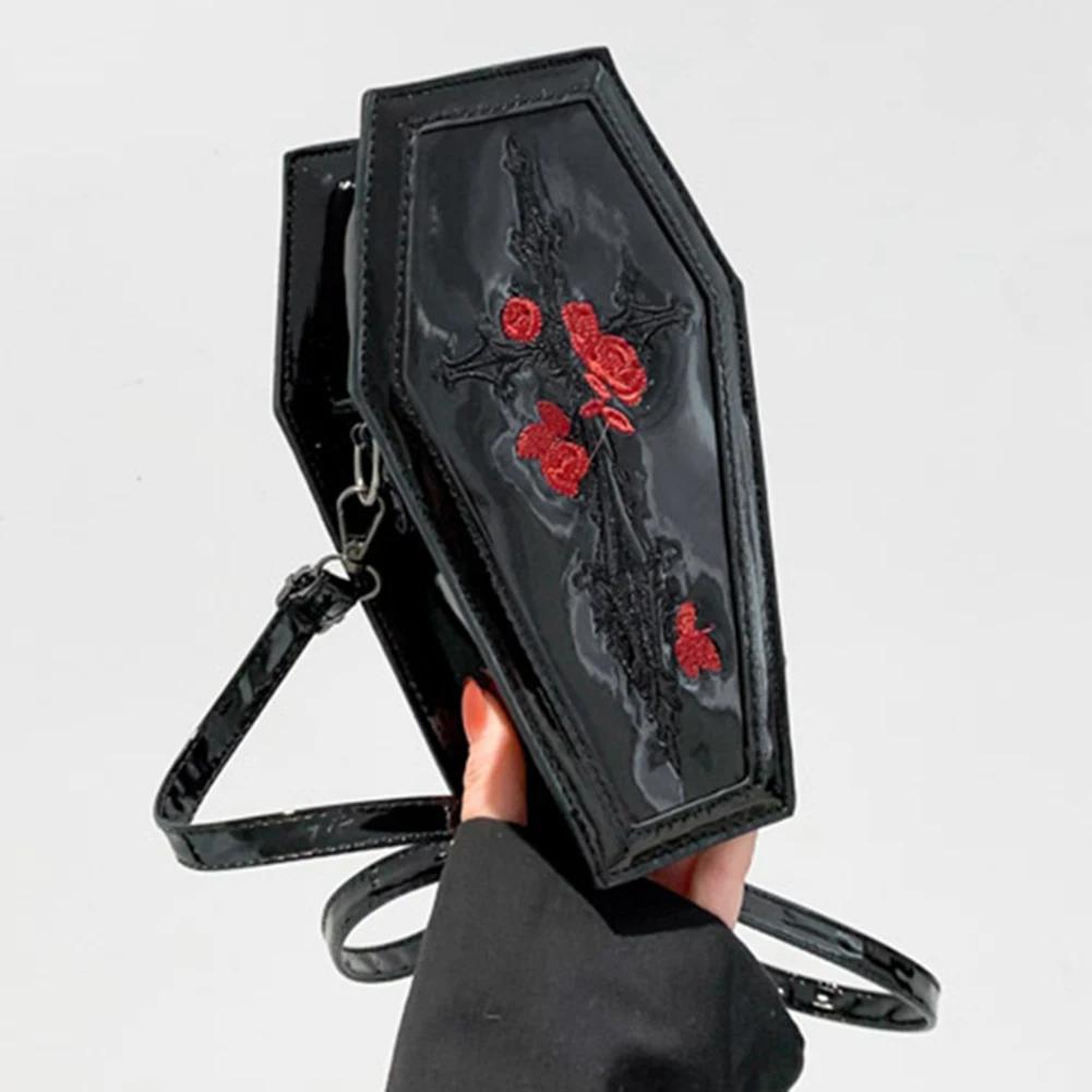 Women Coffin Satchel Purse Cartoon Gothic Crossbody Bag Versatile Rose Crossbody Pouch Gothic Coin Purse Halloween Purse