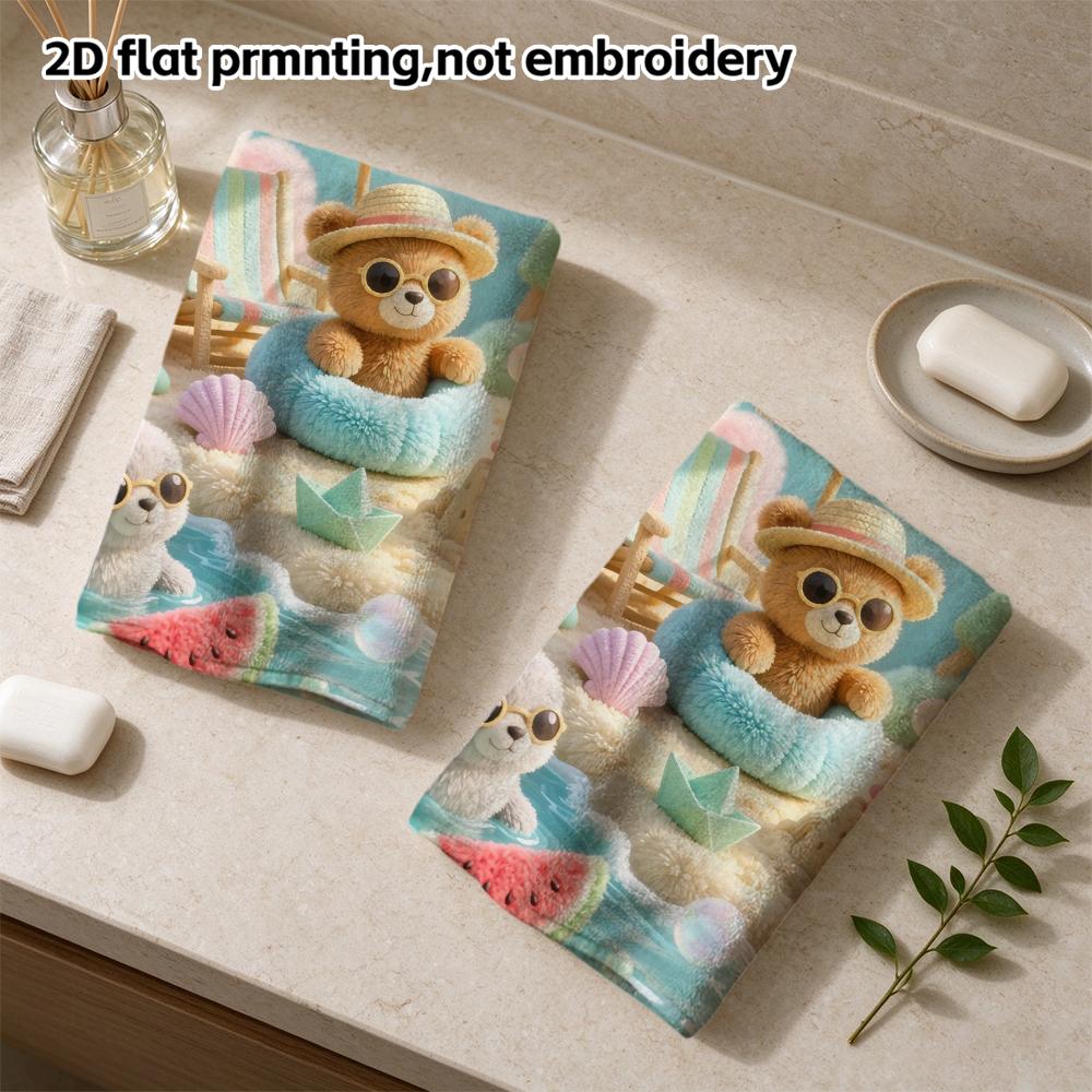 Bear Rabbit Summer Beach Print Towel, Quick Dry Absorbent Kids Towel for Pool