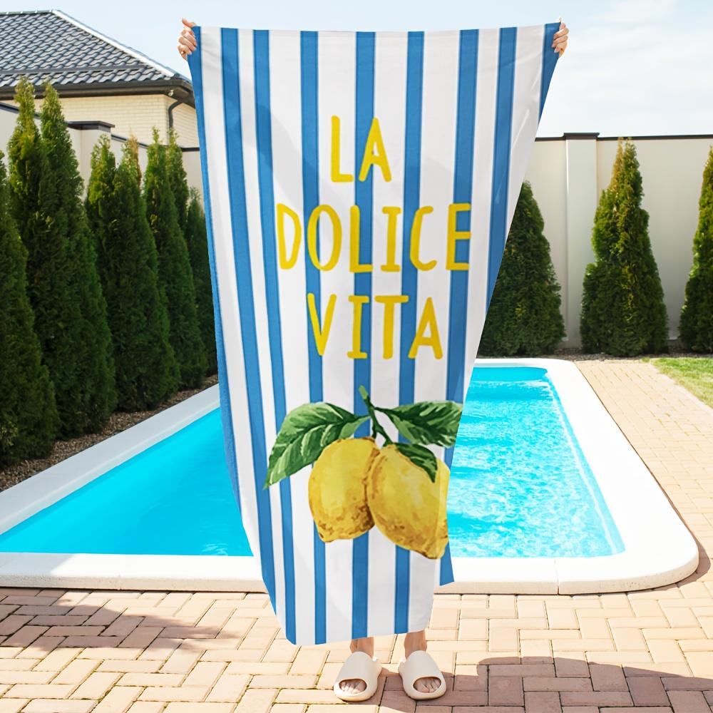1pc Jumbo Extra-Thick Beach Towel, Blue White Lemon, Ideal for Beach Travel Picnic Camping Bathroom Hot Springs Swimming