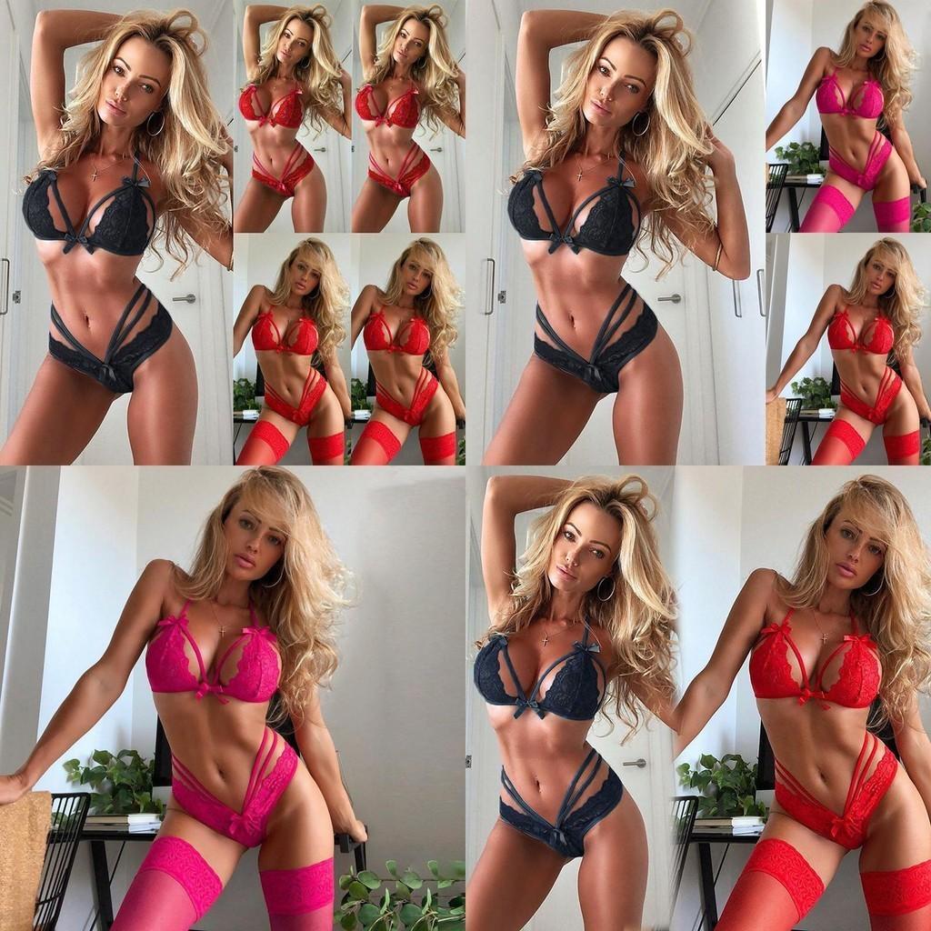 Elegant Women Sexy Lingerie Nightwear Dress Babydoll G-string Lace Bra Set For Romantic Evenings